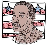 ilustração desenhada à mão de martin luther king, jr. para comemorar o dia do mlk. textura da bandeira americana. vetor