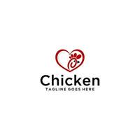 design de sinal de logotipo de frango e amor vetor