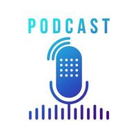 microfone de mesa de estúdio azul gradiente com ícone de podcast de ondas de transmissão de som symbols.vector. vetor