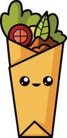 personagem de kebab bonito, ilustração vetorial de emoticon dos desenhos animados. ícone de rabisco vetor