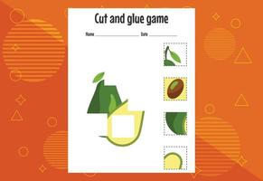 jogo de corte e colagem para crianças com frutas. prática de corte para pré-escolares. página de educação vetor