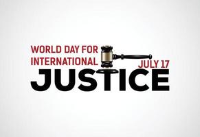 dia mundial da justiça internacional, martelo de justiça 3d e ilustração vetorial de balança vetor