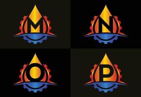 alfabeto inicial do monograma do mnop com swoosh e óleo da engrenagem. conceito de logotipo de petróleo e gás. emblema da fonte vetor