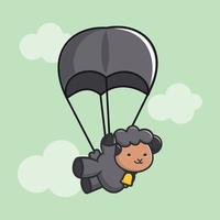 ilustração de uma ovelha negra fofa fazendo paraquedismo vetor