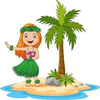 garota havaiana dançando hula na ilha tropical