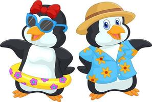 pinguim bonito dos desenhos animados nas férias de verão vetor