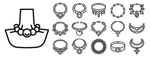 conjunto de ícones de colar, estilo de contorno vetor