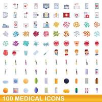 conjunto de 100 ícones médicos, estilo cartoon vetor