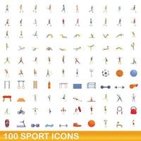 conjunto de 100 ícones do esporte, estilo cartoon vetor