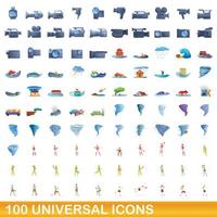 conjunto de 100 ícones universais, estilo cartoon vetor