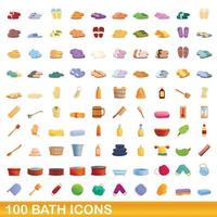 conjunto de 100 ícones de banho, estilo cartoon vetor