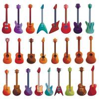 conjunto de ícones de guitarra, estilo cartoon vetor
