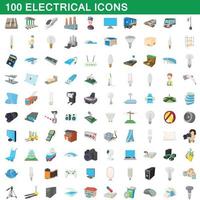 conjunto de 100 ícones elétricos, estilo cartoon vetor