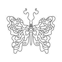 ilustração desenhada à mão de uma borboleta. contorno doodle vector impressão isolada no branco. página para colorir anti-stress para adulto no estilo zen emaranhado