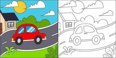 carro na estrada adequado para ilustração vetorial de página para colorir infantil vetor