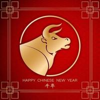 2021 ano novo chinês de cores boi, vermelho e dourado com ornamentos decorativos tradicionais em fundo. tradução chinesa ano de boi vetor