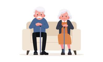casal de idosos se senta em uma cadeira. ilustração vetorial em estilo cartoon vetor