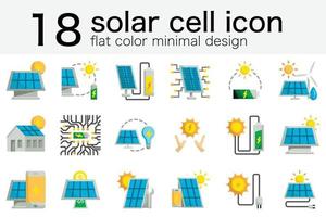 conjunto de painel de células solares produz eletricidade de energia verde para bateria do ícone fotovoltaico do círculo solar em design mínimo de cores planas vetor