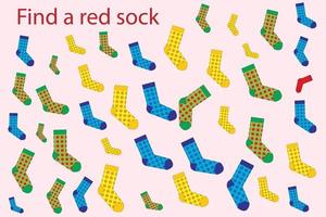 encontre as meias vermelhas entre as outras. planilha pré-escolar, planilha para crianças, planilha para impressão vetor