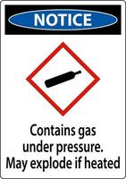 aviso contém gás sob pressão ghs sinal em fundo branco vetor