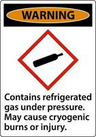 aviso contém gás refrigerado sob pressão sinal ghs vetor