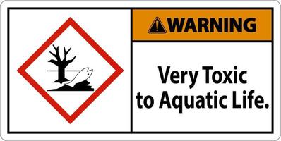 aviso muito tóxico para sinal de vida aquática em fundo branco vetor