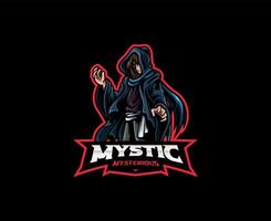 design de logotipo de mascote homem misterioso. ilustração vetorial homem misterioso no manto. ilustração de logotipo para mascote ou símbolo e identidade, esportes de emblema ou equipe de jogos de e-sports vetor