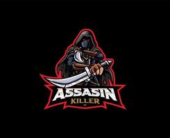 design de logotipo de mascote assassino vetor