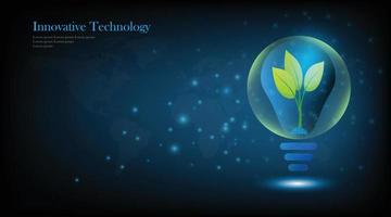 lâmpada lâmpada economizando conceito de ecologia de energia. broto azul claro mudas de plantas pequenas dentro de ilustração vetorial de banner de energia de energia verde vetor
