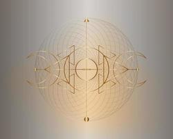 lua tripla mágica. símbolo dourado da divindade viking, geometria sagrada celta, logotipo wiccan, triângulos esotéricos de alquimia. ilustração vetorial de objeto de ocultismo espiritual isolada em fundo prateado vetor