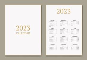 calendário mensal clássico para 2023. um calendário no estilo do minimalismo de forma quadrada. modelo de calendário vetor