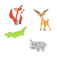 conjunto de desenhos animados de animais fofos. raposa. caro. jacaré. rinoceronte. ilustração vetorial vetor