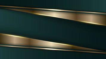 3d modelo de banner de luxo moderno design listras verdes e luz de linha dourada glitter dourado brilhando em fundo verde escuro vetor