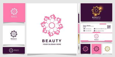 modelo de logotipo de beleza, flor, boutique ou ornamento com design de cartão de visita. pode ser usado design de logotipo de spa, salão, beleza ou boutique. vetor