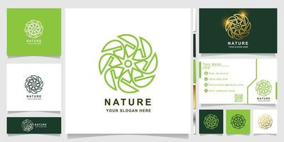 modelo de logotipo de natureza, flor, boutique ou ornamento com design de cartão de visita. pode ser usado design de logotipo de spa, salão, beleza ou boutique. vetor