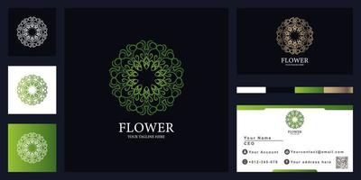 flor, mandala ou design de modelo de logotipo de luxo de ornamento com cartão de visita. vetor