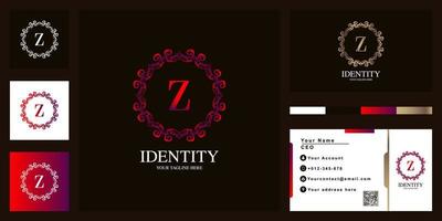 letra z design de modelo de logotipo de moldura de flor ornamento de luxo com cartão de visita. vetor