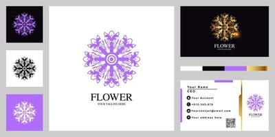 flor ou ornamento design de modelo de logotipo de luxo com cartão de visita. vetor