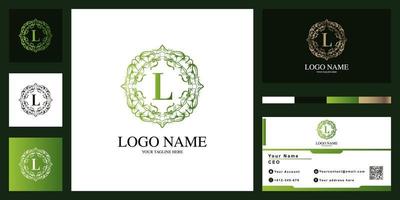 letra l design de modelo de logotipo de moldura de flor ornamento de luxo com cartão de visita. vetor