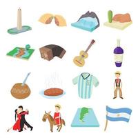 conjunto de ícones da argentina, estilo cartoon vetor