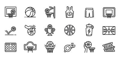 conjunto de ícones de equipamentos de basquete, estilo de estrutura de tópicos vetor