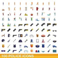 conjunto de 100 ícones da polícia, estilo cartoon vetor