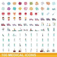 conjunto de 100 ícones médicos, estilo cartoon vetor