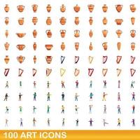 conjunto de 100 ícones de arte, estilo cartoon vetor