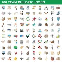 Conjunto de 100 ícones de construção de equipe, estilo cartoon vetor