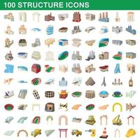 conjunto de 100 ícones de estrutura, estilo cartoon vetor