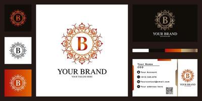 letra b design de modelo de logotipo de moldura de flor ornamento de luxo com cartão de visita. vetor