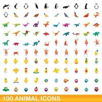 conjunto de 100 ícones de animais, estilo cartoon vetor