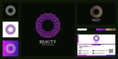 flor, boutique ou design de modelo de logotipo de luxo de ornamento com cartão de visita. vetor