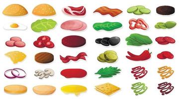 conjunto de ícones de comida de elemento de hambúrguer, estilo de desenho animado vetor